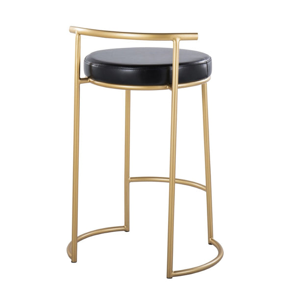 English Elm Round Fuji 26" Counter Stools Set Of 2 - Glamorous Gold Metal Frame With Plush Black Faux Leather Seat B202P222105-GIGA