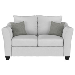English Elm Alcazar Sand Track Arm Loveseat in Gray Mist Upholstery with Toss Pillows, Plush Firm Cushions, Modern Style B062P354052