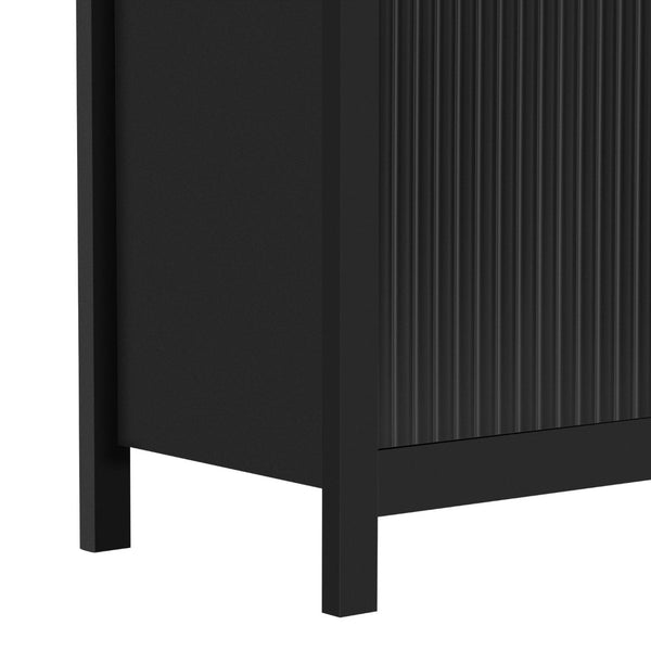 English Elm U_Style Modern Wave-Front Sideboard - 3 Adjustable Shelves & Soft-Close Drawers For Stylish Storage N711P269066B-GIGA