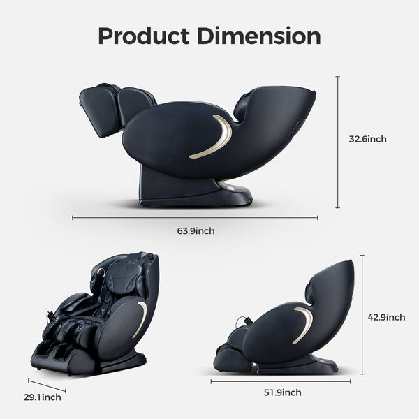 English Elm Bosscare Full Body Shiatsu Recliner with Sl Track 3d Rollers and App Control Black W730P162463