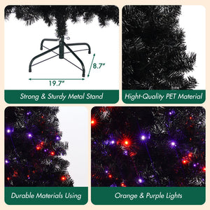 English Elm 6FT Black Artificial Christmas Tree with 250 LED Orange & Purple Lights, 900 Tips, UV-Resistant Indoor Decor PX283441AAA
