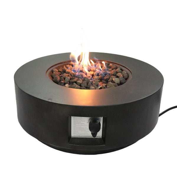 English Elm 11" Round Fiber Reinforced Concrete Outdoor Fire Pit Table with Push-Button Ignition, Lid & Cover Charcoal B120P198397