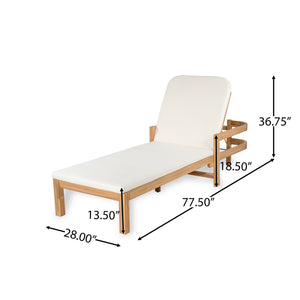 English Elm Christopher Knight Home® - Outdoor acacia chaise lounge with adjustable recline, durable hardwood frame and water‑resistant cushion comfort Cream Color,Light Teak 52.25 L x 28.5 W x 8.75 H N776P266158C