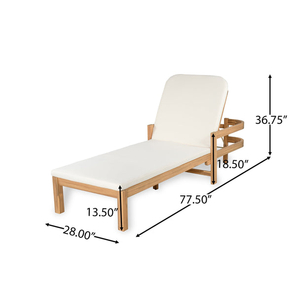 English Elm Christopher Knight Home® - Outdoor acacia chaise lounge with adjustable recline, durable hardwood frame and water‑resistant cushion comfort Cream Color,Light Teak 52.25 L x 28.5 W x 8.75 H N776P266158C