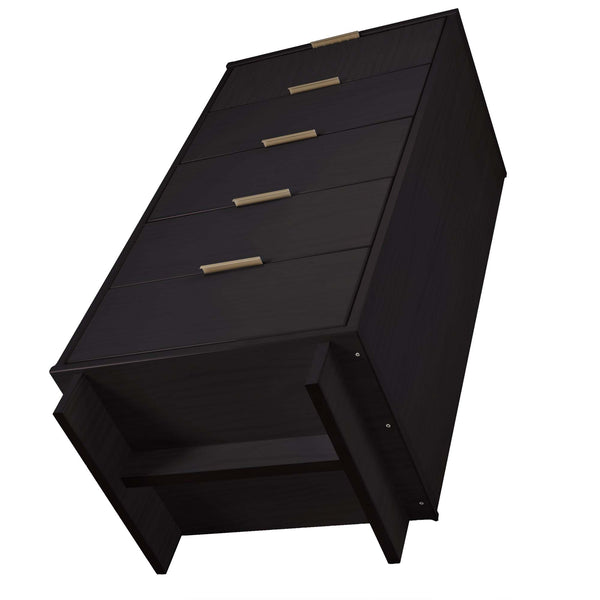 English Elm Granville 5-Drawer Modern Chest In Black With Gold Accents For Stylish Storage & Organization B365S00069