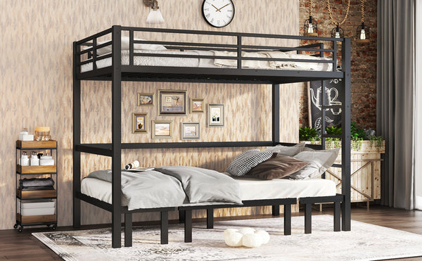 English Elm Twin Xl Solid Pine Loft Bed with Built-in Led Lighting and Storage Shelves W1580S00503