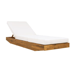 English Elm Boat-shape Acacia Wood Outdoor Chaise Lounge Slatted Teak Finish Poolside Recliner Cream,Teak N770P380117T_N770P208317C