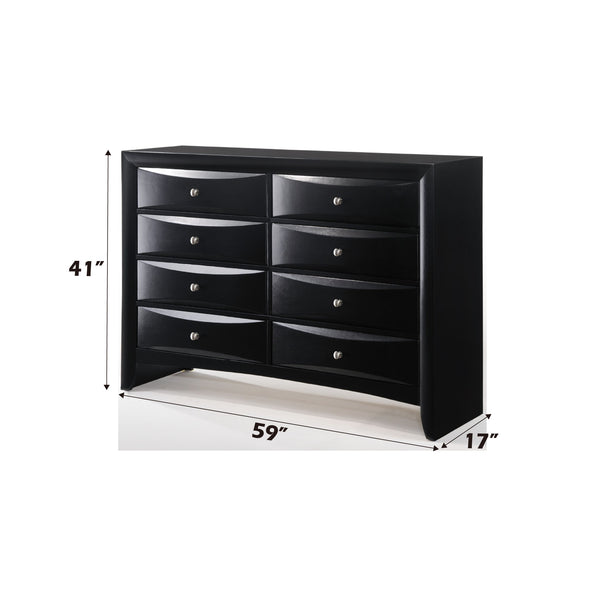 English Elm Ireland Eight-Drawer Dresser with Okume Veneer Top, Brushed Nickel Knobs and Durable Wood Frame Black 61 L x 19 W x 45 H B2726P256706