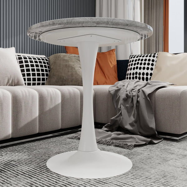 English Elm Marble-Top Round Side Table With Tapered Base - Modern Minimalist Design For Stylish Living Spaces W1935P353220