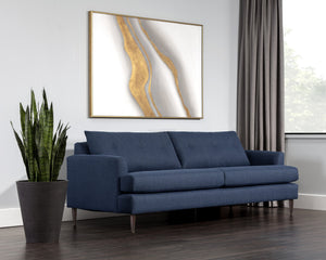Sunpan Laurel Sofa - Sustainable Mid-Century Modern Design with Recycled Fabric and Walnut Wood Legs Liv Indigo