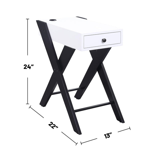 English Elm Accent table with USB power dock, wood top and X-frame legs, pullout drawer for tidy storage and display pieces White+Black B016P311134