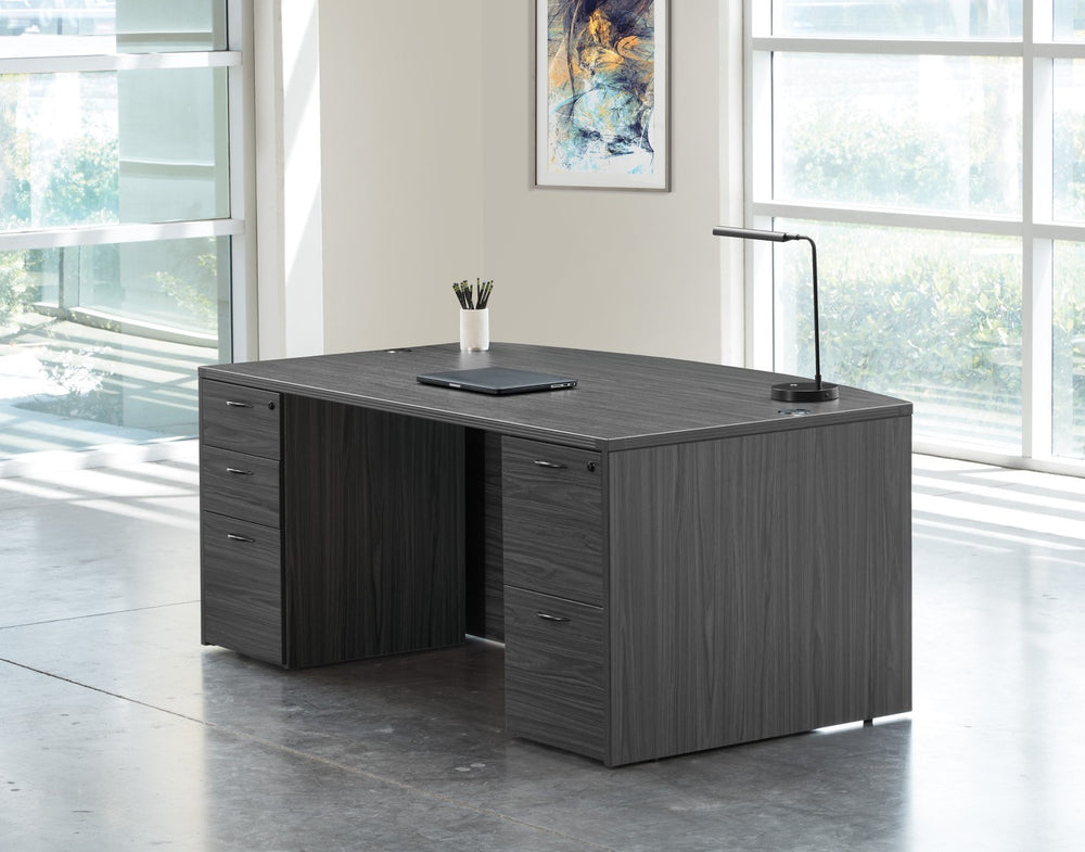 OSP Home Furnishings Napa Bow Top Executive Desk with Curved Ergonomic Surface for Modern Home Office Use NAPSGW-TYP1