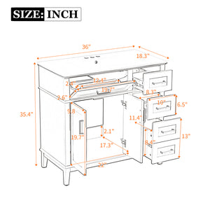 English Elm 36" Navy Bathroom Vanity Solid Wood Frame Ceramic Sink Gold Hardware Soft Close Blue N729P380151C
