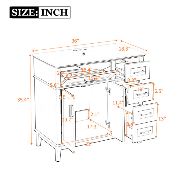 English Elm 36" Navy Bathroom Vanity Solid Wood Frame Ceramic Sink Gold Hardware Soft Close Blue N729P380151C