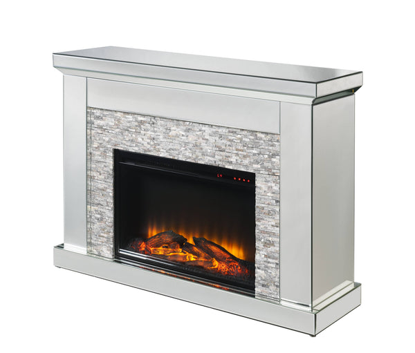 English Elm Laksha Glam Led Electric Fireplace with Mirrored Frame and Faux Stone Surround B2726P446682