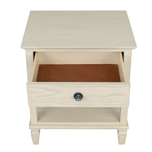 English Elm Victoria Aged Oak Nightstand with Solid Wood Legs, Wire-Brushed Veneer, Drawer & Open Shelf Cream 27 L x 22.75 W x 27.63 H B035P341165