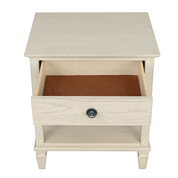 English Elm Victoria Aged Oak Nightstand with Solid Wood Legs, Wire-Brushed Veneer, Drawer & Open Shelf Cream 27 L x 22.75 W x 27.63 H B035P341165