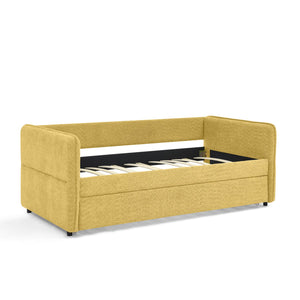 English Elm Daybed Boucle Upholstered Tufted Twin Trundle Sofa for Guest Bedroom Studio Lounge Yellow W1413S00174