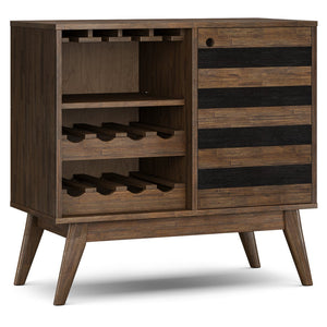 English Elm Clarkson Solid Acacia Wine Cabinet with Rack and Stemware Storage Mid-century Style B136P362545
