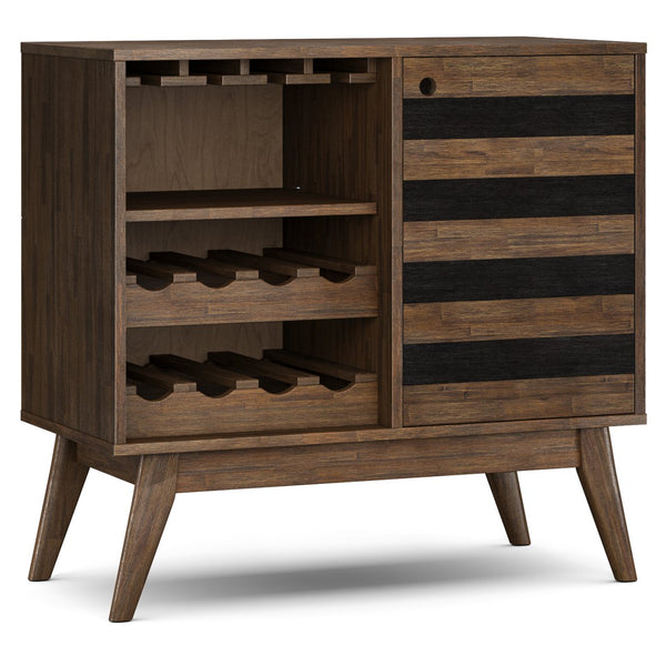 English Elm Clarkson Solid Acacia Wine Cabinet with Rack and Stemware Storage Mid-century Style B136P362545