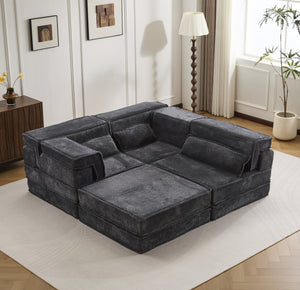 English Elm Compression Mahjong Sofa: Versatile Modular Floor Bed With Plush Fleece, No Assembly & Cozy Design W3723S00025
