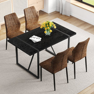 English Elm Black Faux Wood Grain Rectangular Dining Set with Shell Pattern Upholstered Chairs W1151S04370