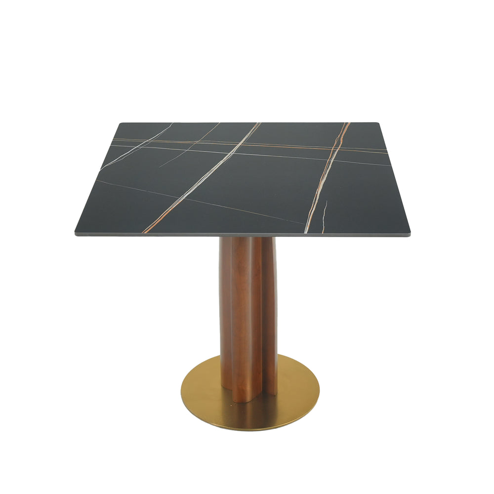 English Elm Modern Square Dining Table – 33.5" Sintered Stone & Wooden Legs, Chic Gold Base For Small Spaces W1535S00603