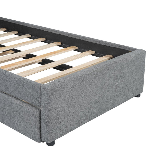 English Elm Teddy Twin Upholstered Platform Bed with Trundle, LED Smart Lighting, Plush Fleece, Sturdy Design Gray SF000055AAE