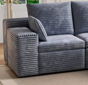 English Elm U Shaped Modular Sectional Corduroy Sofa with Pull Out Chaise for Modern Living Rooms Gray W1825P334960