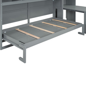 English Elm Twin Murphy Wall Bed with Integrated Closet Drawers and Desk for Studio Spaces Gray LP000595AAE-1