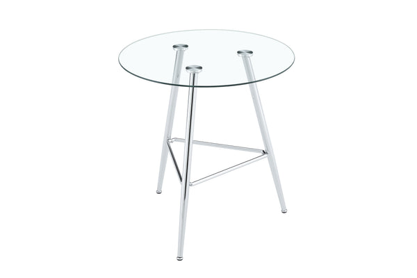 English Elm 36 Inch Round Glass Top Bar Table Chrome Tripod Base Modern Bistro Pub Style W3493P452043
