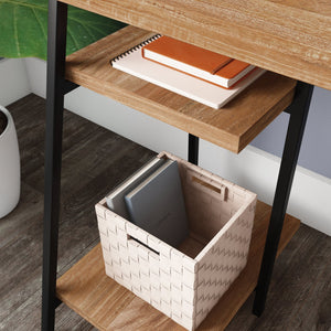 English Elm Desk With Stylish Hutch - Durable Brown Finish, Compact Design & Ample Storage For Modern Workspaces B356P367909