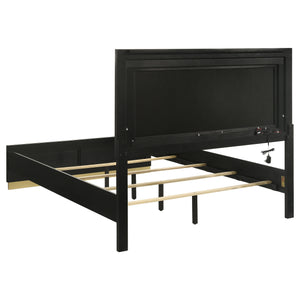 English Elm Sophia Modern Black Eastern King Panel Bed with Light Grey Upholstered LED Headboard & Gold Accents B062S01056