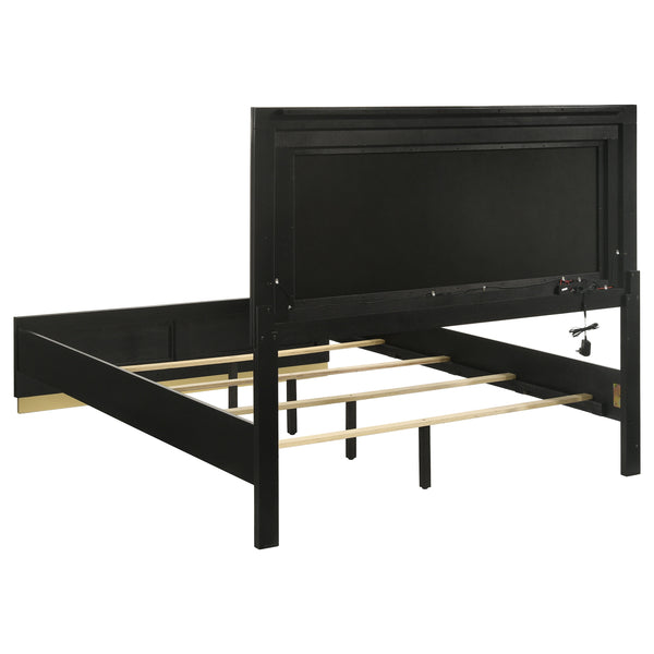 English Elm Sophia Modern Black Eastern King Panel Bed with Light Grey Upholstered LED Headboard & Gold Accents B062S01056