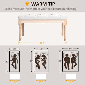 English Elm HOMCOM French Vintage 32" Tufted Upholstered Bed Bench Cream White Linen-Feel Seat, 264 lb Capacity W2225P173908