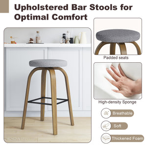 English Elm Swivel Backless Counter Stools Set of 2 with Fabric Seat Bentwood Legs Mid-century Modern Gray W3107P446889