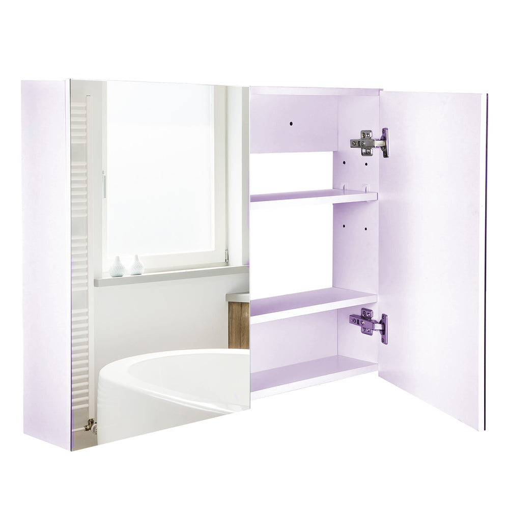 English Elm Double Mirrored Door Wall Cabinet Engineered Wood Bathroom Storage with Soft Close Hinges T3971P386659