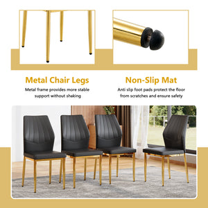 English Elm Table and Chair Set Oval Tempered Glass Top with Gold Base Glam Dining Room 7 Piece Black+Gold,Transparent W1151S04726