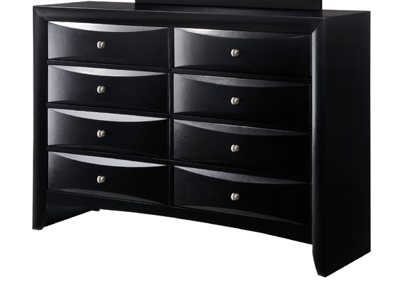 English Elm 1Pc Contemporary Nightstand with Beveled Drawers and Silver Knobs, Solid Wood Accent Table for Bedroom Storage and Style Black 60.5 L x 18 W x 43.2 H B011P216697