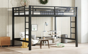 English Elm Queen Metal Loft Bed With Easy Climbing Ladder & Safety Guardrails – Perfect For Stylish Space-Saving! W1580S00341-GIGA