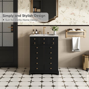 English Elm 24" Modern Bathroom Vanity with Ceramic Sink, Gold Handles, Tip-Out Drawer & Dual Soft-Close Doors N710P276692B