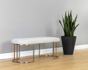 Sunpan Rayla Bench – Elegant Textured Fabric with Antique Brass Frame for Chic Home Décor and Comfort Belfast Oatmeal