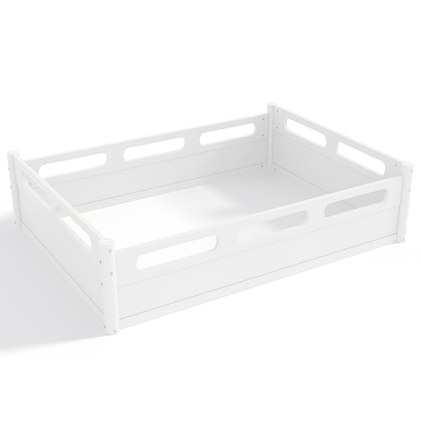 English Elm Twin Low Profile Floor Bed with Guardrails Pine Wood Frame Minimalist Bedroom White W1580P438792