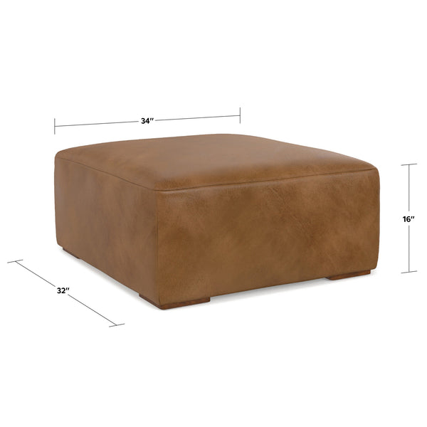 English Elm Rex Genuine Aniline Leather Ottoman Low Profile Living Room Footrest or Coffee Table B136P436948