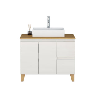 English Elm 36-inch Glossy White Bathroom Vanity with Ceramic Sink Soft Close Drawers Minimalist W3151S00072