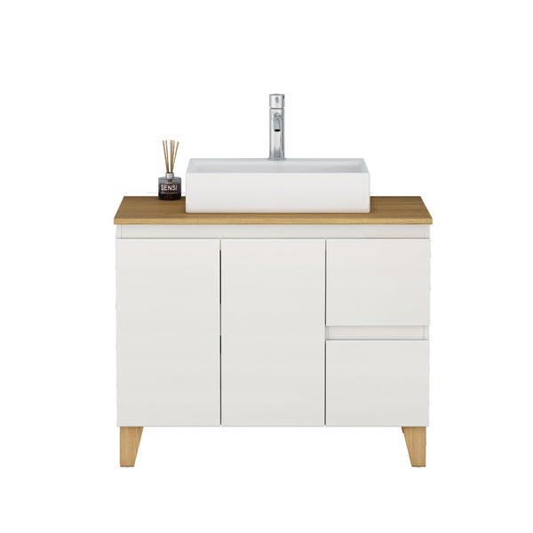 English Elm 36-inch Glossy White Bathroom Vanity with Ceramic Sink Soft Close Drawers Minimalist W3151S00072