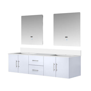 English Elm Glossy White Double Bath Vanity 72" W x 22" D with White Quartz Top, Soft-Close Storage & LED Mirrors B2731S00879