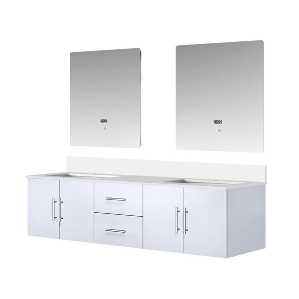 English Elm Glossy White Double Bath Vanity 72" W x 22" D with White Quartz Top, Soft-Close Storage & LED Mirrors B2731S00879
