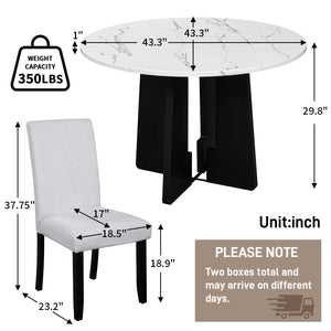 English Elm 5-Piece Round Dining Set with 43" Modern MDF Table and 4 Upholstered Fabric Chairs for Compact Spaces Beige+White N752S001055K