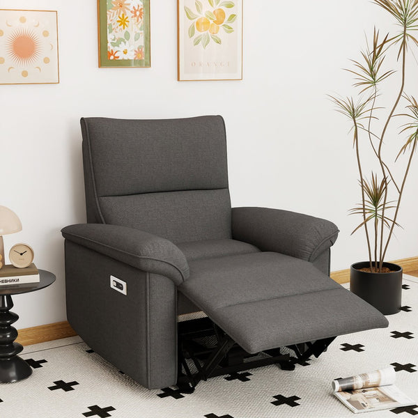 English Elm Wall Zero Wall Power Recliner Chair with Overstuffed Backrest, USB Type-C Charging Port, Space-Saving Electric Recliner for Small Rooms Dark Gray W1028S00055